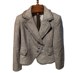 Vintage Cache Metallic Fringe Gray Wool Blend Blazer Size Large